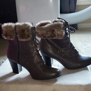 ST JOHNS BAY Brown Lace Up Faux Fur Like New Booties With Heel Size 9